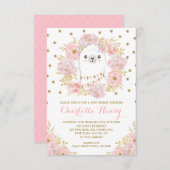フェミニンなラマの赤面のピンクの金ゴールドの花のベビーシャワー 招待状 (正面/裏面)