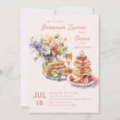フェミニンなランチ ワイン 花 花嫁の友人 ランチョン 招待状 (正面)
