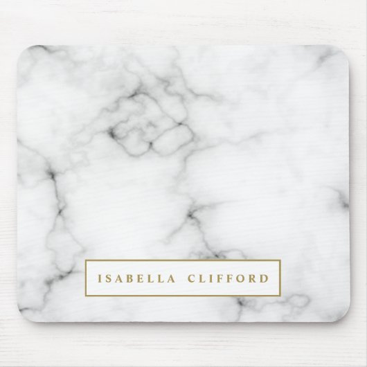 フェミニンなロゴの専門の白くおよび黒い大理石 マウスパッド (正面)