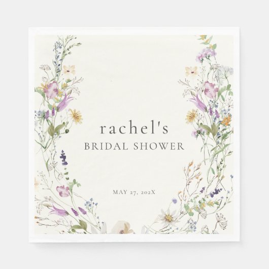 フェミニンなワイルドフラワーのブライダルシャワーナプキン スタンダードランチョンナプキン (正面)