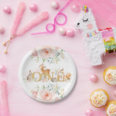 フェミニンな森林第1誕生日/ピンクの金ゴールドの花柄 ペーパープレート (パーティー)