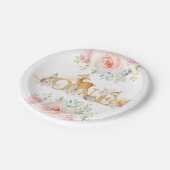フェミニンな森林第1誕生日/ピンクの金ゴールドの花柄 ペーパープレート (アングル)