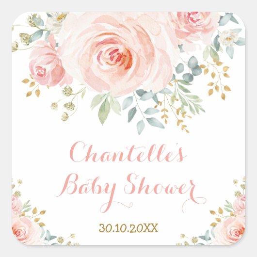 フェミニンな水彩花のローズ感謝の気持ちの贈り物 スクエアシール (正面)