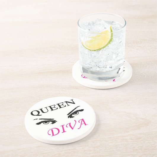 フェミニンな目との女王の花型女性歌手の黒い及びピンクのロゴ コースター (側面)