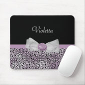 フェミニンな紫色のチータのプリントのガーリーな弓および名前 マウスパッド (マウス)