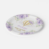 フェミニンな紫色の金ゴールドの熱気の気球のブライダル・シャワー ペーパープレート (アングル)