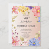 フェミニンな花のリース 60歳の誕生日パーティー 招待状 (正面)