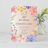 フェミニンな花のリース 60歳の誕生日パーティー 招待状 (スタンド正面)