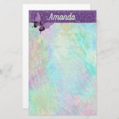 フェミニンな蝶およびフェイクなグリッター 便箋 (正面/裏面)