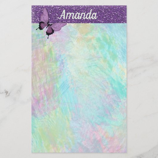 フェミニンな蝶およびフェイクなグリッター 便箋 (正面)