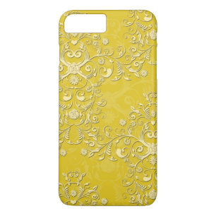 フェミニンな黄色のフローラルダマスクiPhone 7ケース iPhone 8 Plus/7 Plusケース