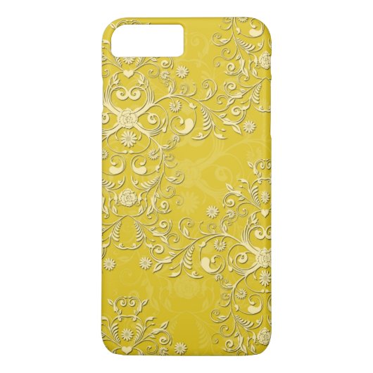 フェミニンな黄色のフローラルダマスクiPhone 7ケース Case-Mate iPhoneケース (裏面)