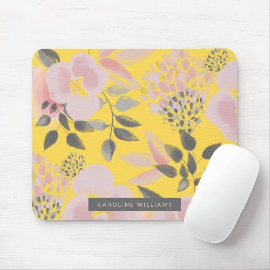 フェミニンイエローピンクグレーフローラと名前 マウスパッド (マウス)