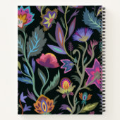 フェミニンイニシャル黒花柄エレガント金ゴールド ノートブック (裏面)