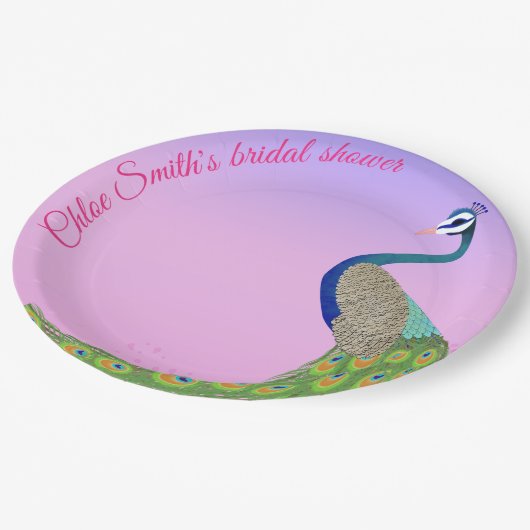 フェミニンエレガント孔雀ブライダルシャワー ペーパープレート (アングル)