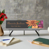 フェミニンカスタムカラフル咲き花黒 デスクネームプレート