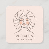 フェミニンガーリー赤面ピンク美容師サロン スクエア名刺 (正面)