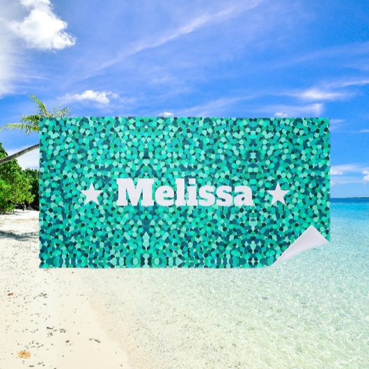 フェミニンティール（緑がかった色）モダンミニマルヴィンテージ ビーチタオル