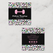 フェミニンパーソナルトレーナーヒョウ印刷 スクエア名刺 (正面/裏面)