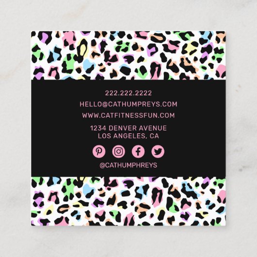 フェミニンパーソナルトレーナーヒョウ印刷 スクエア名刺 (裏面)
