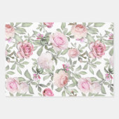 フェミニンピンクのバラの水彩花 ラッピングペーパーシート (正面3)