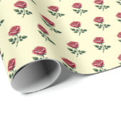 フェミニンピンクの水彩ローズ on Cream ラッピングペーパー (ロールコーナー)