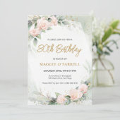 フェミニンピンクの水彩花の誕生日 招待状 (スタンド正面)