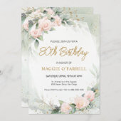 フェミニンピンクの水彩花の誕生日 招待状 (正面/裏面)