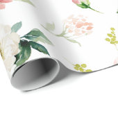 フェミニンピンクの花の水彩模様 ラッピングペーパー (ロールコーナー)