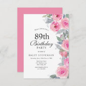 フェミニンピンクウォーター色フローラシック89誕生日 招待状 (正面/裏面)