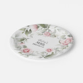 フェミニンピンク水彩フローラ80誕生日 ペーパープレート (アングル)