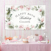 フェミニンピンク水彩フローラ80誕生日 横断幕