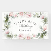 フェミニンピンク水彩フローラ80誕生日 横断幕 (横)