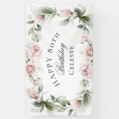 フェミニンピンク水彩フローラ80誕生日 横断幕 (縦)