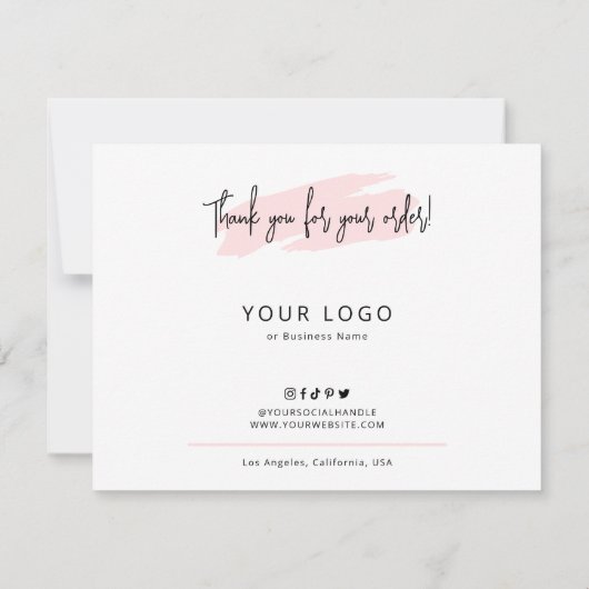 フェミニンピンク水彩樹脂製品ガイ気にド サンキューカード (裏面)