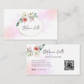 フェミニンフローラモダン水彩ピンク 名刺 (正面/裏面)