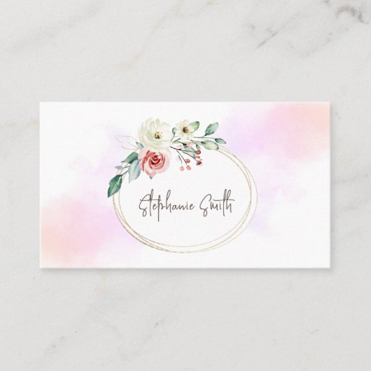 フェミニンフローラモダン水彩ピンク 名刺 (正面)