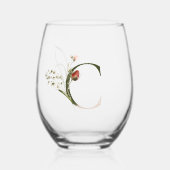 フェミニンフローラレターCモノグラムイニシャル ステムなしワイングラス (正面)