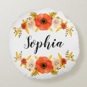 フェミニンフローラ水色リースカスタム文字 ラウンドクッション (裏面)