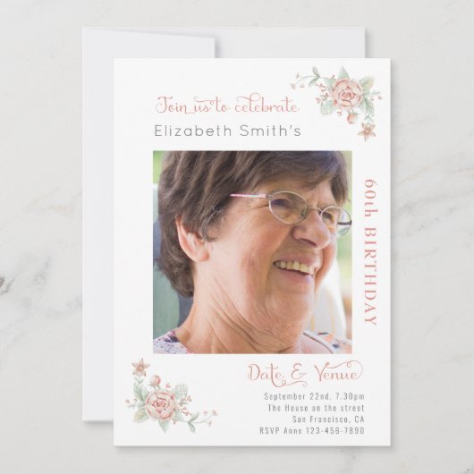 フェミニンフローラ誕生日 招待状 (正面)
