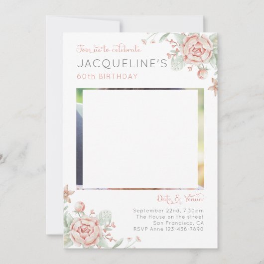 フェミニンフローラ60番目の誕生日招待状 招待状 (正面)