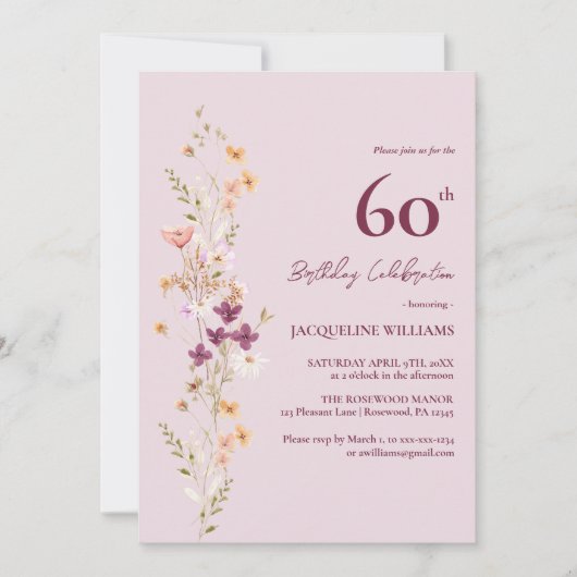 フェミニンフローラ60誕生日 招待状 (正面)