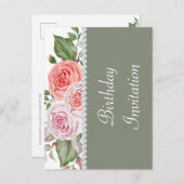 フェミニンフローラ&ダイヤモンド30歳の誕生日 インビテーションポストカード (正面/裏面)