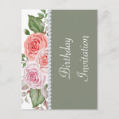 フェミニンフローラ&ダイヤモンド30歳の誕生日 インビテーションポストカード (正面)