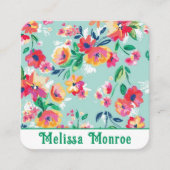 フェミニンモダンカラフル水彩花バラ スクエア名刺 (正面)