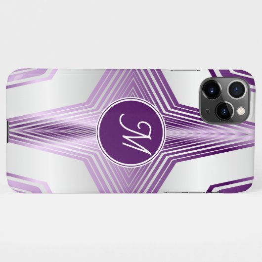 フェミニンモノグラムの紫ストライプの幾何 iPhoneケース (裏面横)