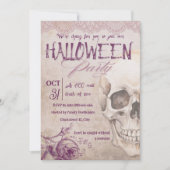 フェミニンヴィンテージピンクスカル成人ハローウィンパーティ 招待状 (正面)