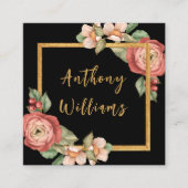 フェミニンヴィンテージフローラ縁ど金ゴールド赤面 スクエア名刺 (正面)