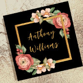 フェミニンヴィンテージフローラ縁ど金ゴールド赤面 スクエア名刺