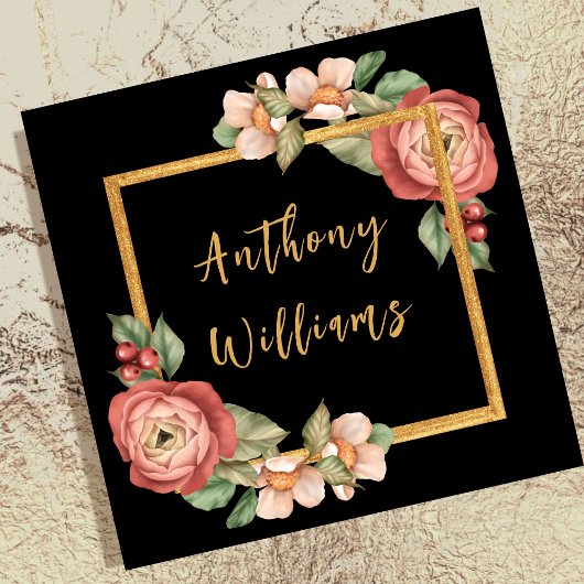 フェミニンヴィンテージフローラ縁ど金ゴールド赤面 スクエア名刺